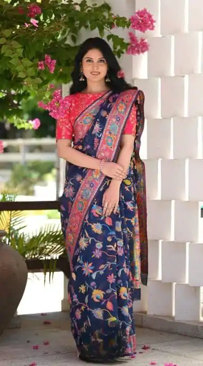 DDF 501 Blue Color Kashmiri Running Thread Zari Work Saree Casual, Party Wear, Events, Festivals Etc. Expected Delivery 4-6 Working Days 2399/- | Bollywood Sarees, Creative Sarees, Designer Sarees, Embroidered Sarees, Ethnic Saree, Modern Digital sarees, Party Wear Sarees, Sarees