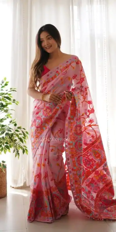 DDF 503 Pink Color Kashmiri Running Thread Zari Work Saree Casual, Party Wear, Events, Festivals Etc. Expected Delivery 4-6 Working Days 2099/- | Bollywood Sarees, Creative Sarees, Designer Sarees, Embroidered Sarees, Ethnic Saree, Modern Digital sarees, Party Wear Sarees, Sarees