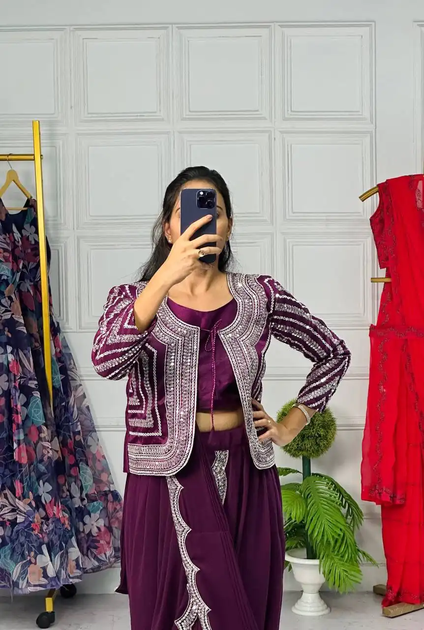 ST 1010 Purple Color Georgette Koti Embroidery Lehenga Saree Casual, Wedding, Party, Festive, Events Etc. Expected Delivery 4-6 Working Days @1099/- | Bollywood Sarees, Creative Sarees, Designer Sarees, Embroidered Sarees, Ethnic Saree, Modern Digital sarees, Party Wear Sarees, Sarees