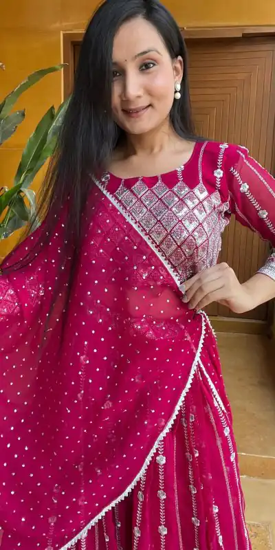 Ram 001 Rani Color Georgette Sequence Thread Work With Zari Lehenga Choli Casual, Wedding, Festive, Events Expected Delivery 4-6 Working Days @2949/- | Bollywood Lehenga, Creative Lehenga, Designer Lehenga, Embroidered Lehenga, Lehenga, Party Wear Lehenga