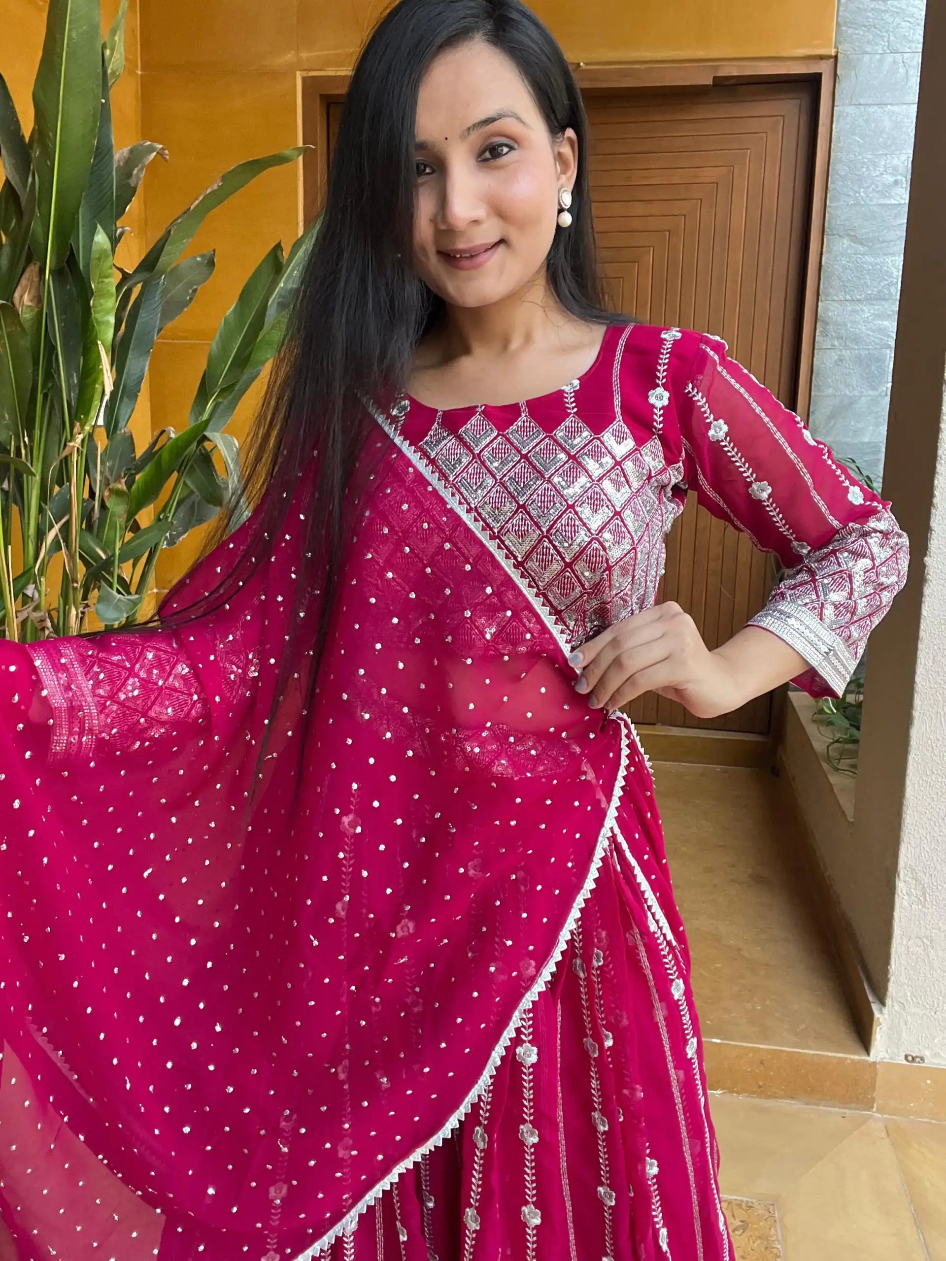 Ram 001 Rani Color Georgette Sequence Thread Work With Zari Lehenga Choli Casual, Wedding, Festive, Events Expected Delivery 4-6 Working Days @2949/- | Bollywood Lehenga, Creative Lehenga, Designer Lehenga, Embroidered Lehenga, Lehenga, Party Wear Lehenga