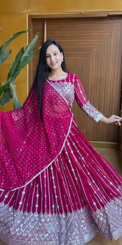 Ram 001 Rani Color Georgette Sequence Thread Work With Zari Lehenga Choli Casual, Wedding, Festive, Events Expected Delivery 4-6 Working Days @2949/- | Bollywood Lehenga, Creative Lehenga, Designer Lehenga, Embroidered Lehenga, Lehenga, Party Wear Lehenga