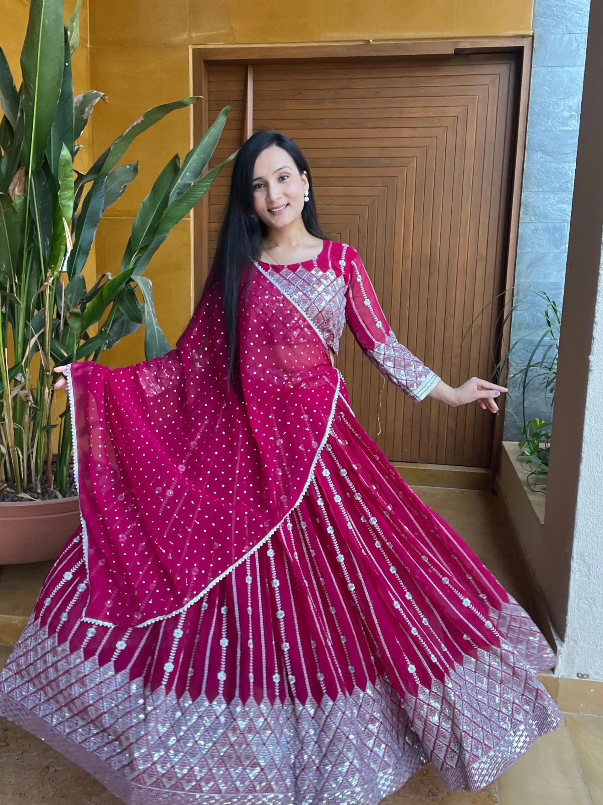 Ram 001 Rani Color Georgette Sequence Thread Work With Zari Lehenga Choli Casual, Wedding, Festive, Events Expected Delivery 4-6 Working Days @2949/- | Bollywood Lehenga, Creative Lehenga, Designer Lehenga, Embroidered Lehenga, Lehenga, Party Wear Lehenga