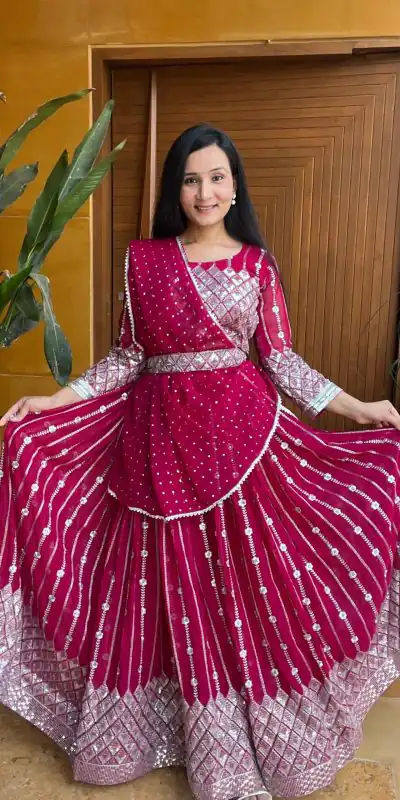 Ram 001 Rani Color Georgette Sequence Thread Work With Zari Lehenga Choli Casual, Wedding, Festive, Events Expected Delivery 4-6 Working Days @2949/- | Bollywood Lehenga, Creative Lehenga, Designer Lehenga, Embroidered Lehenga, Lehenga, Party Wear Lehenga