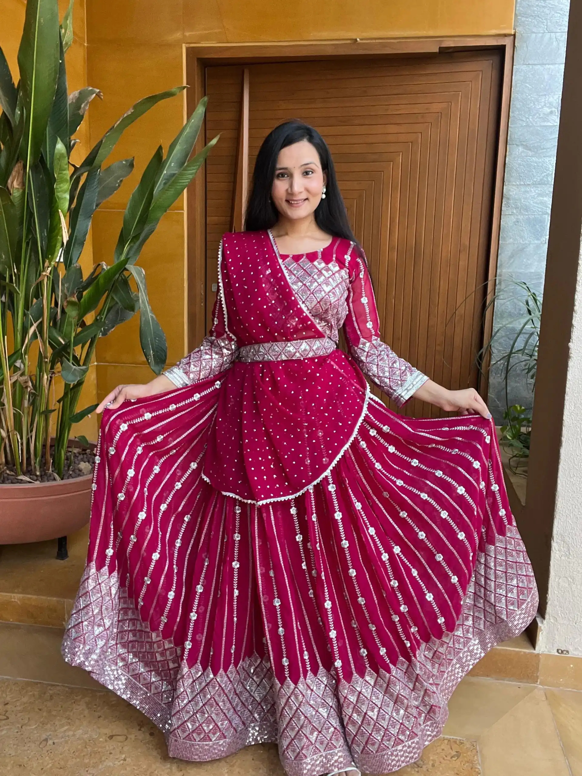 Ram 001 Rani Color Georgette Sequence Thread Work With Zari Lehenga Choli Casual, Wedding, Festive, Events Expected Delivery 4-6 Working Days @2949/- | Bollywood Lehenga, Creative Lehenga, Designer Lehenga, Embroidered Lehenga, Lehenga, Party Wear Lehenga