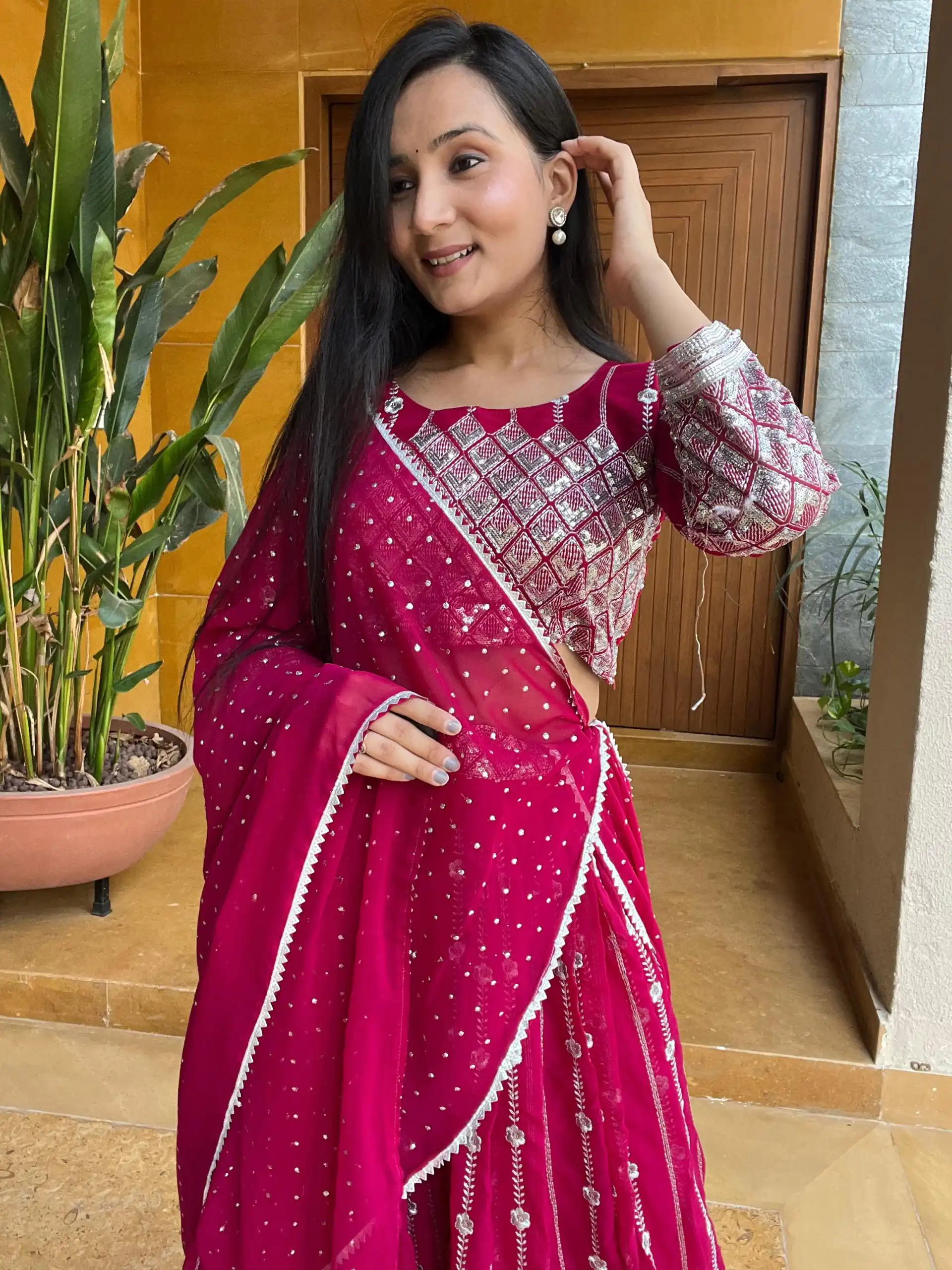 Ram 001 Rani Color Georgette Sequence Thread Work With Zari Lehenga Choli Casual, Wedding, Festive, Events Expected Delivery 4-6 Working Days @2949/- | Bollywood Lehenga, Creative Lehenga, Designer Lehenga, Embroidered Lehenga, Lehenga, Party Wear Lehenga