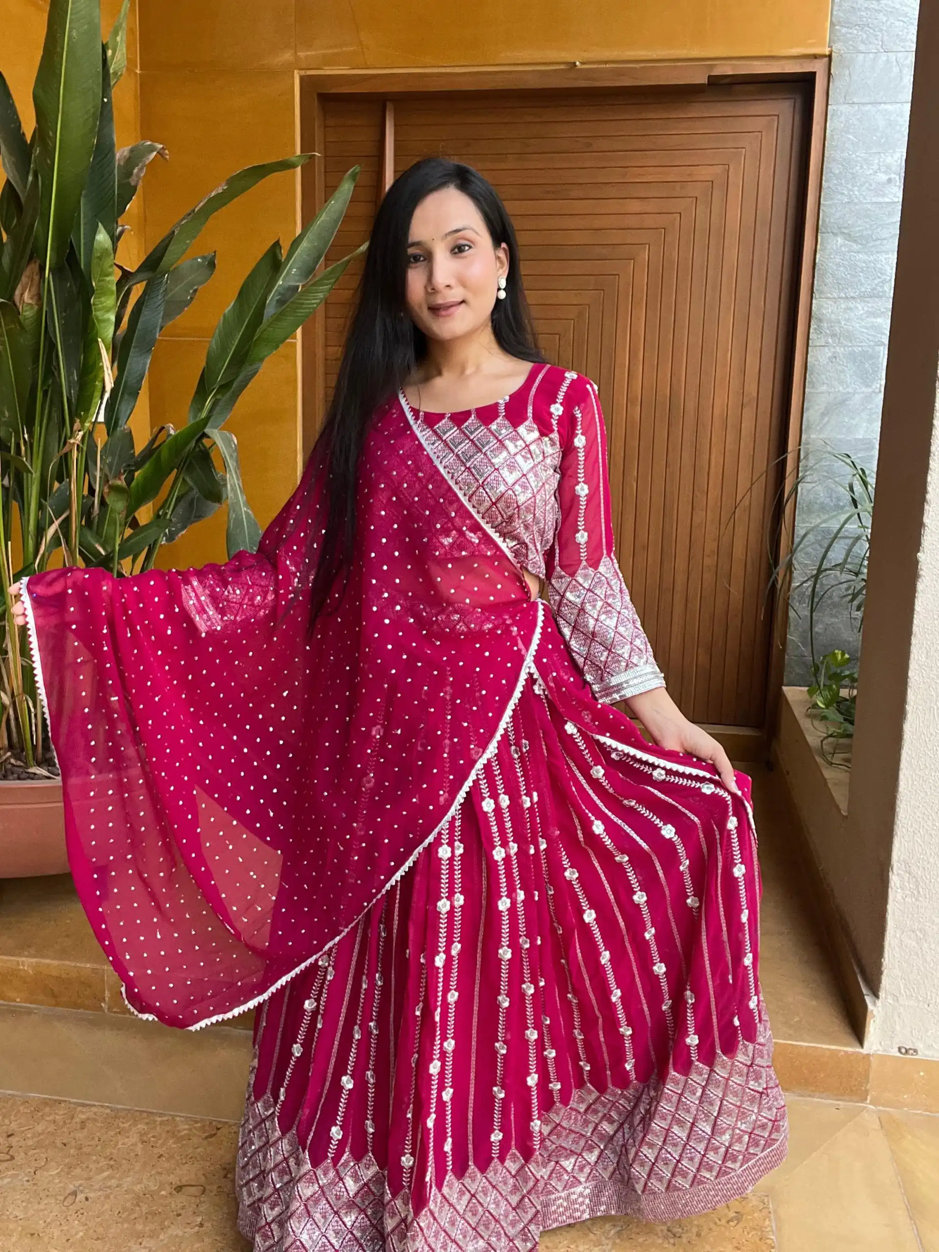 Ram 001 Rani Color Georgette Sequence Thread Work With Zari Lehenga Choli Casual, Wedding, Festive, Events Expected Delivery 4-6 Working Days @2949/- | Bollywood Lehenga, Creative Lehenga, Designer Lehenga, Embroidered Lehenga, Lehenga, Party Wear Lehenga