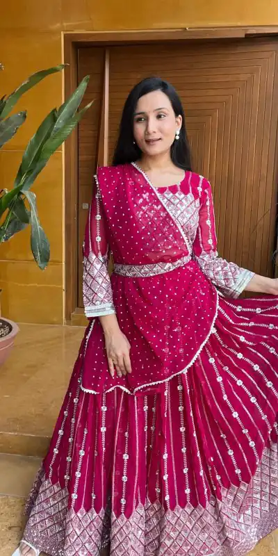 Ram 001 Rani Color Georgette Sequence Thread Work With Zari Lehenga Choli Casual, Wedding, Festive, Events Expected Delivery 4-6 Working Days @2949/- | Bollywood Lehenga, Creative Lehenga, Designer Lehenga, Embroidered Lehenga, Lehenga, Party Wear Lehenga