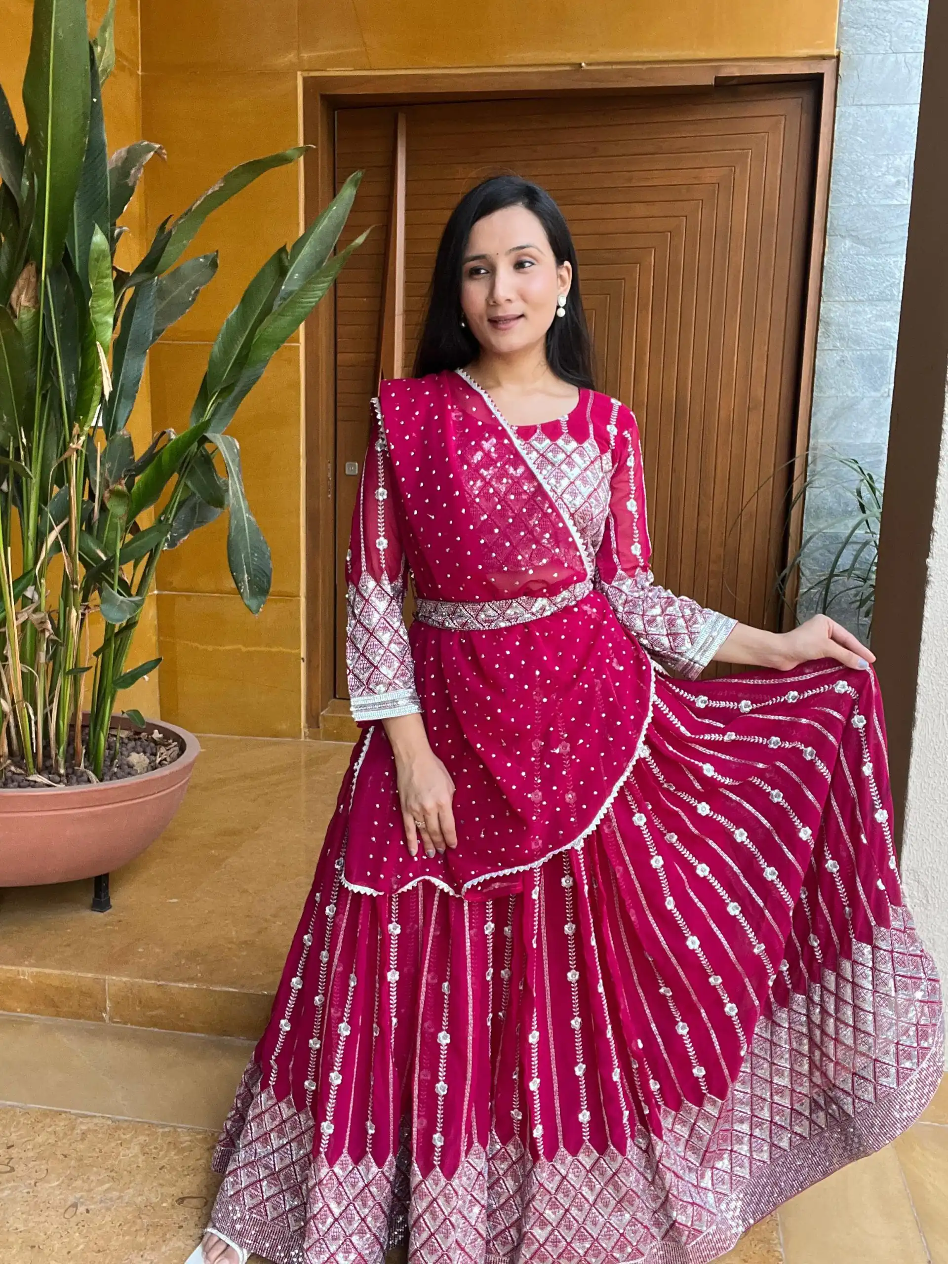 Ram 001 Rani Color Georgette Sequence Thread Work With Zari Lehenga Choli Casual, Wedding, Festive, Events Expected Delivery 4-6 Working Days @2949/- | Bollywood Lehenga, Creative Lehenga, Designer Lehenga, Embroidered Lehenga, Lehenga, Party Wear Lehenga