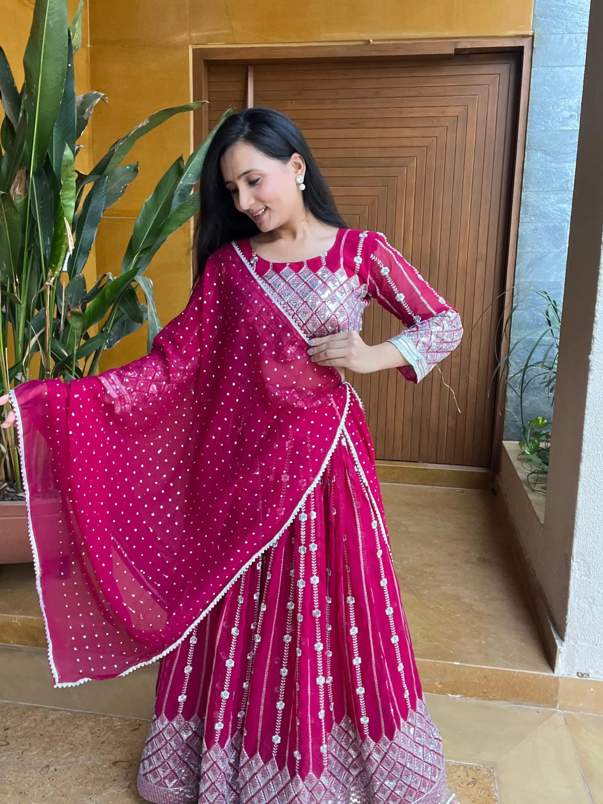 Ram 001 Rani Color Georgette Sequence Thread Work With Zari Lehenga Choli Casual, Wedding, Festive, Events Expected Delivery 4-6 Working Days @2949/- | Bollywood Lehenga, Creative Lehenga, Designer Lehenga, Embroidered Lehenga, Lehenga, Party Wear Lehenga