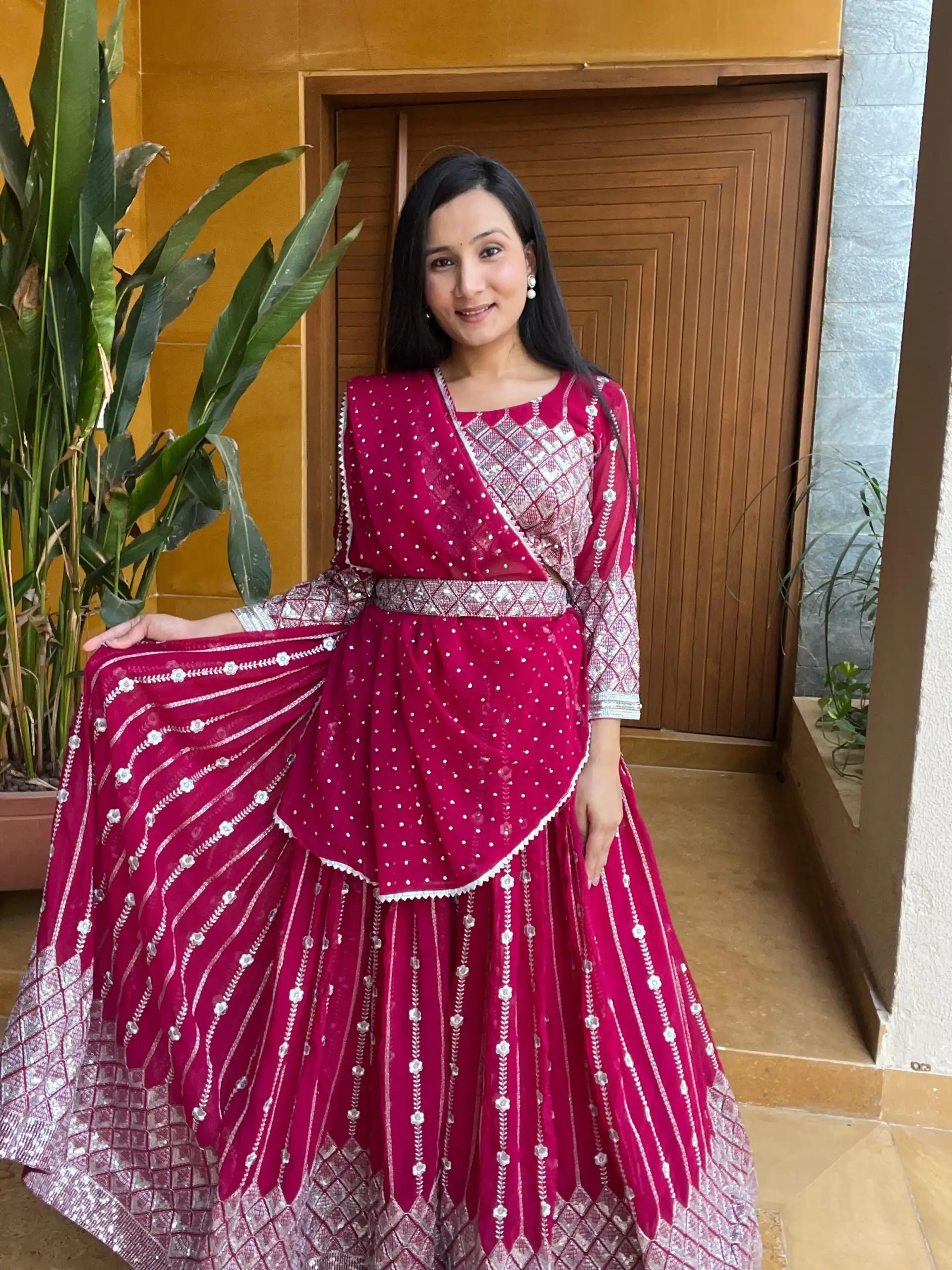 Ram 001 Rani Color Georgette Sequence Thread Work With Zari Lehenga Choli Casual, Wedding, Festive, Events Expected Delivery 4-6 Working Days @2949/- | Bollywood Lehenga, Creative Lehenga, Designer Lehenga, Embroidered Lehenga, Lehenga, Party Wear Lehenga