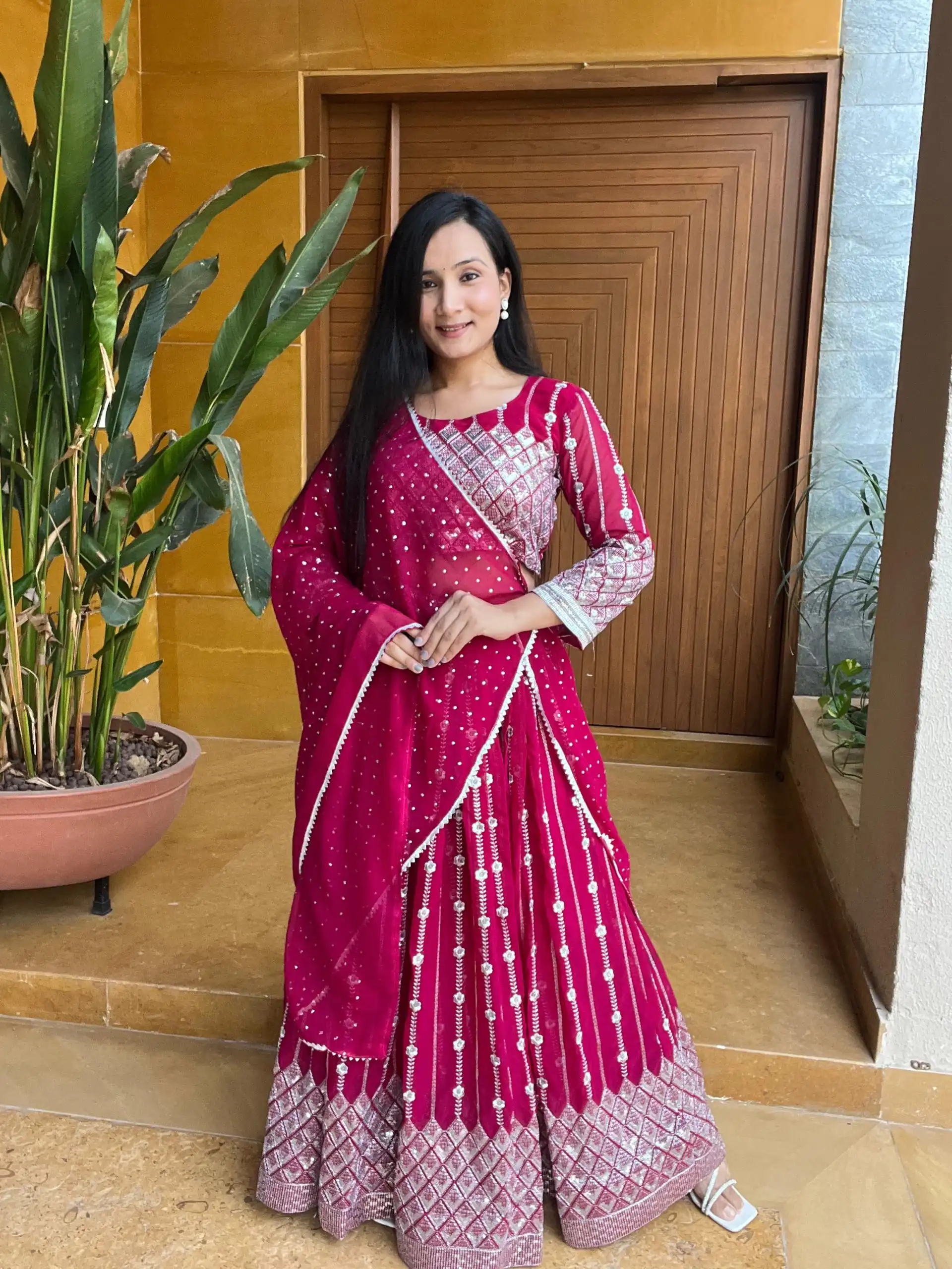 Ram 001 Rani Color Georgette Sequence Thread Work With Zari Lehenga Choli Casual, Wedding, Festive, Events Expected Delivery 4-6 Working Days @2949/- | Bollywood Lehenga, Creative Lehenga, Designer Lehenga, Embroidered Lehenga, Lehenga, Party Wear Lehenga