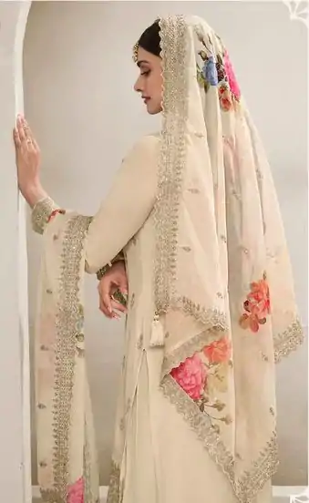 DS 67834 Cream color Viscose Chinon Embroidered Sequence Salwar Suit Casual, Wedding, Party, Festive, Events . Expected Delivery  4-6 Working Days @2849/- | Casual Suits, Creative suits, Designer Suits, Palazzo Suits, Party Wear Suits, Patiala Suits, Salwar suit, Straight Suits