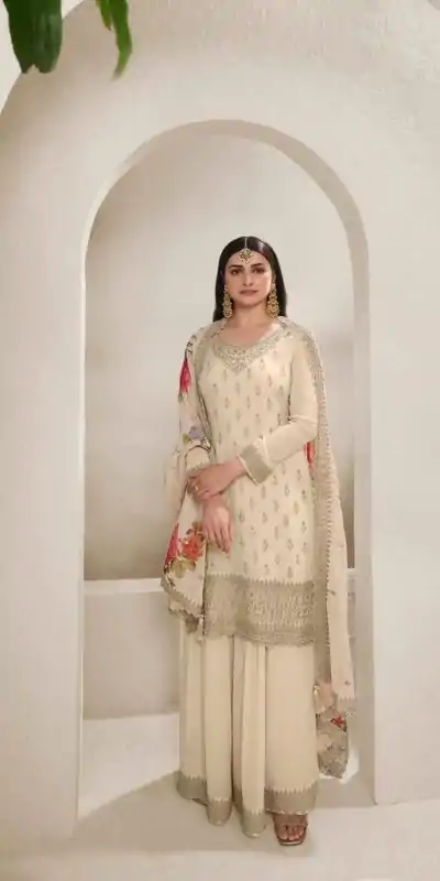DS 67834 Cream color Viscose Chinon Embroidered Sequence Salwar Suit Casual, Wedding, Party, Festive, Events . Expected Delivery 4-6 Working Days @2849/- | Casual Suits, Creative suits, Designer Suits, Palazzo Suits, Party Wear Suits, Patiala Suits, Salwar suit, Straight Suits