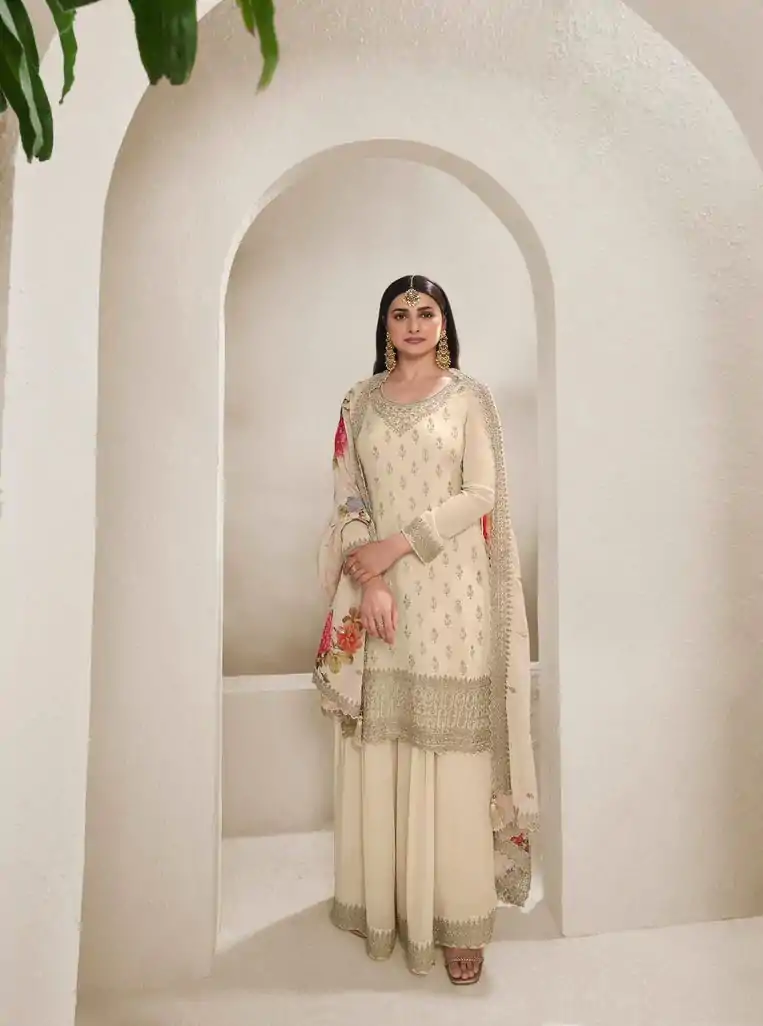 DS 67834 Cream color Viscose Chinon Embroidered Sequence Salwar Suit Casual, Wedding, Party, Festive, Events . Expected Delivery  4-6 Working Days @2849/- | Casual Suits, Creative suits, Designer Suits, Palazzo Suits, Party Wear Suits, Patiala Suits, Salwar suit, Straight Suits