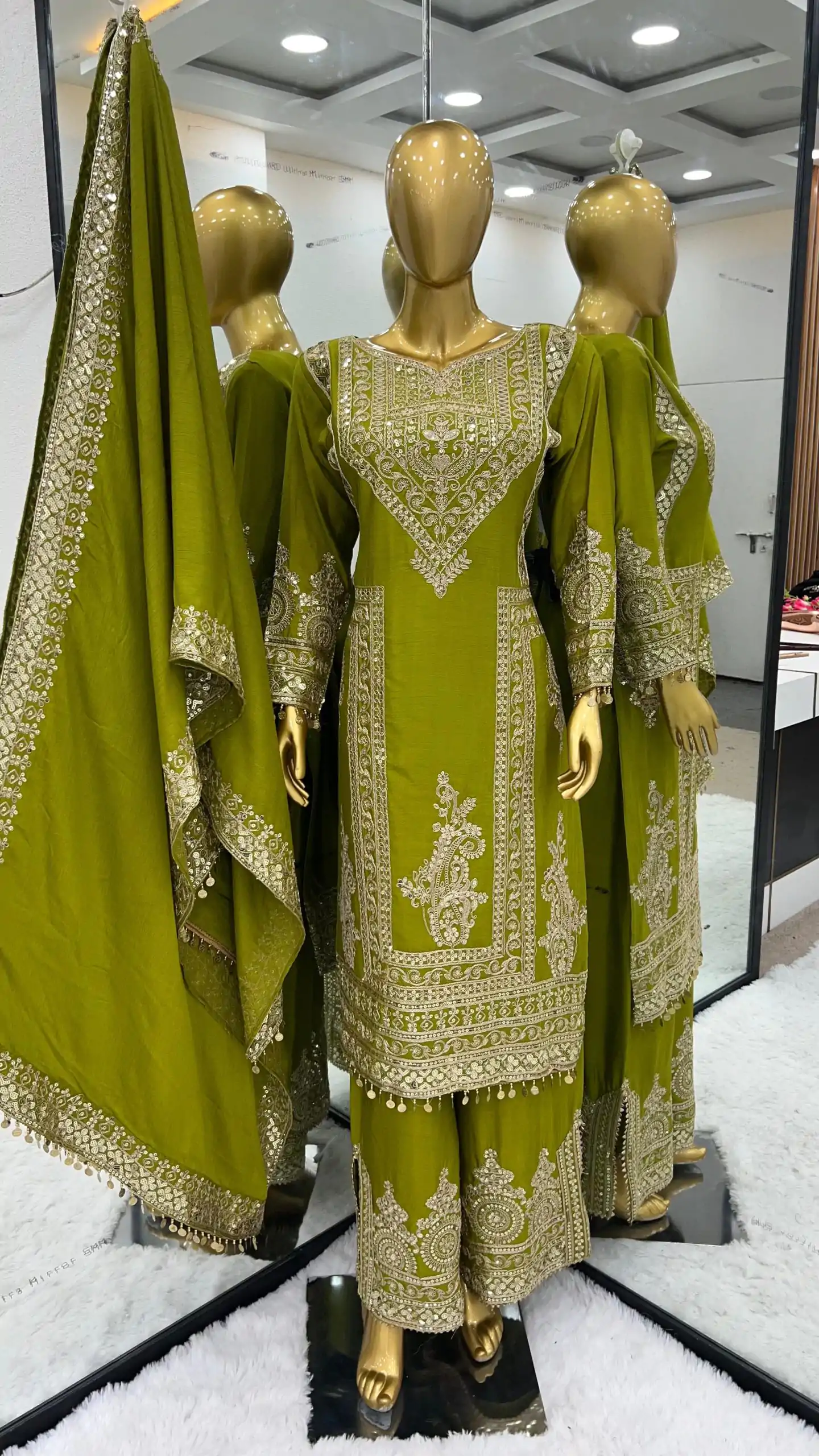 NSR 805 Green Color Pure Chinnon Silk Embroidery Coding Salwar Suit Casual, Party Festive, Events Etc. Expected Delivery 4-6 Working Days @2149/- | Casual Suits, Jump Suits, Creative suits, Designer Suits, Palazzo Suits, Party Wear Suits, Patiala Suits, Salwar suit, Straight Suits