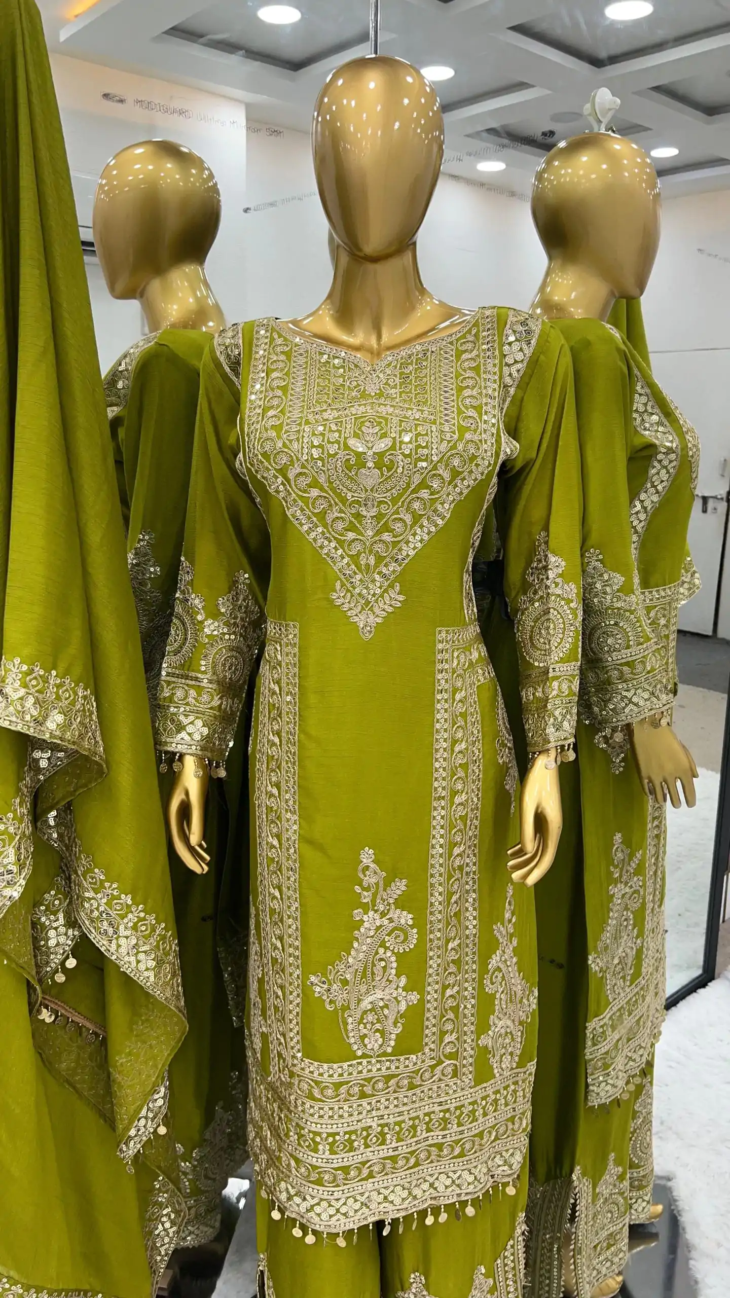 NSR 805 Green Color Pure Chinnon Silk Embroidery Coding Salwar Suit Casual, Party Festive, Events Etc. Expected Delivery 4-6 Working Days @2149/- | Casual Suits, Jump Suits, Creative suits, Designer Suits, Palazzo Suits, Party Wear Suits, Patiala Suits, Salwar suit, Straight Suits