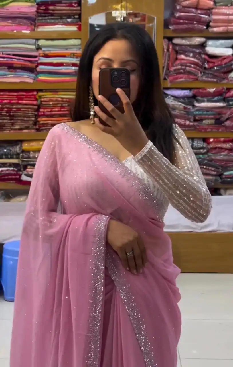 DDH MEERA DAIMAND Light Pink Color Georgette Shining Diamond Work All Over Saree Events Casual, Festive, Events . Expected Delivery 4-6 Working Days @1599 | Bollywood Sarees, Creative Sarees, Designer Sarees, Embroidered Sarees, Ethnic Saree, Modern Digital sarees, Party Wear Sarees, Sarees