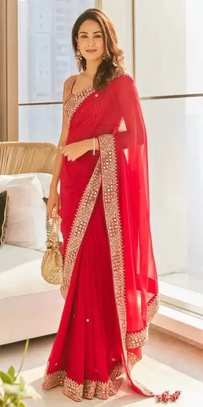 DS BT 381Red Color Georgette Dori Thread Sequence Work Saree Wedding, Party, Festive, Events Expected Delivery 4-6 Working Days @ 1699/- | Bollywood Sarees, Creative Sarees, Designer Sarees, Embroidered Sarees, Ethnic Saree, Modern Digital sarees, Party Wear Sarees, Sarees