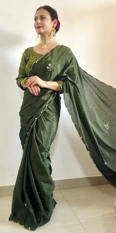   AC BEAUTY Stone Green Color Soft Chinnon Hand Work Flower Design Saree Casual, Wedding, Festive, Events Expected Delivery 4-6 Working Days @2449/- | Bollywood Sarees, Creative Sarees, Designer Sarees, Embroidered Sarees, Ethnic Saree, Modern Digital sarees, Party Wear Sarees, Sarees