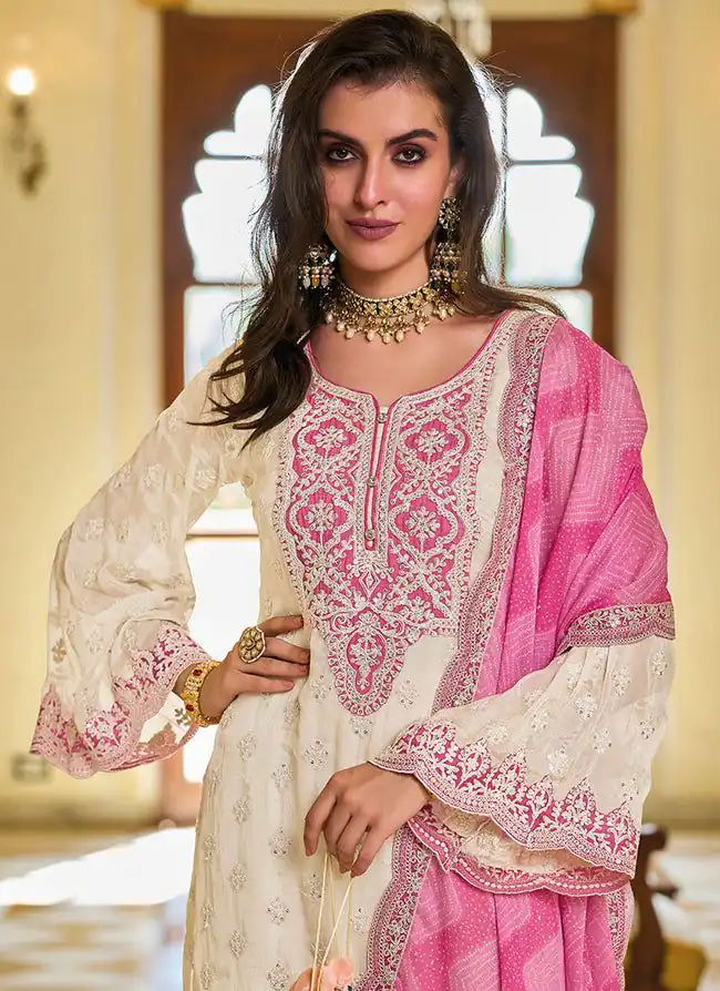 KF 1637 White Georgette Chine Sequins Work Salwar Suit Wedding, Party, Festive, Events Etc. Expected Delivery 4-6 Working Days @2099/-Only | Casual Suits, Creative suits, Designer Suits, Palazzo Suits, Party Wear Suits, Salwar suit, Straight Suits