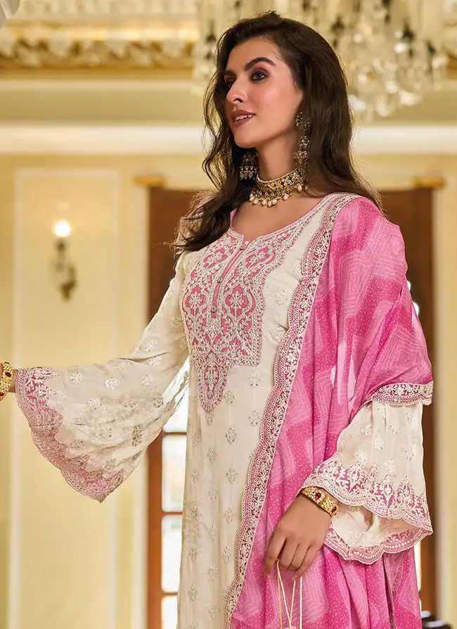 KF 1637 White Georgette Chine Sequins Work Salwar Suit Wedding, Party, Festive, Events Etc. Expected Delivery 4-6 Working Days @2099/-Only | Casual Suits, Creative suits, Designer Suits, Palazzo Suits, Party Wear Suits, Salwar suit, Straight Suits
