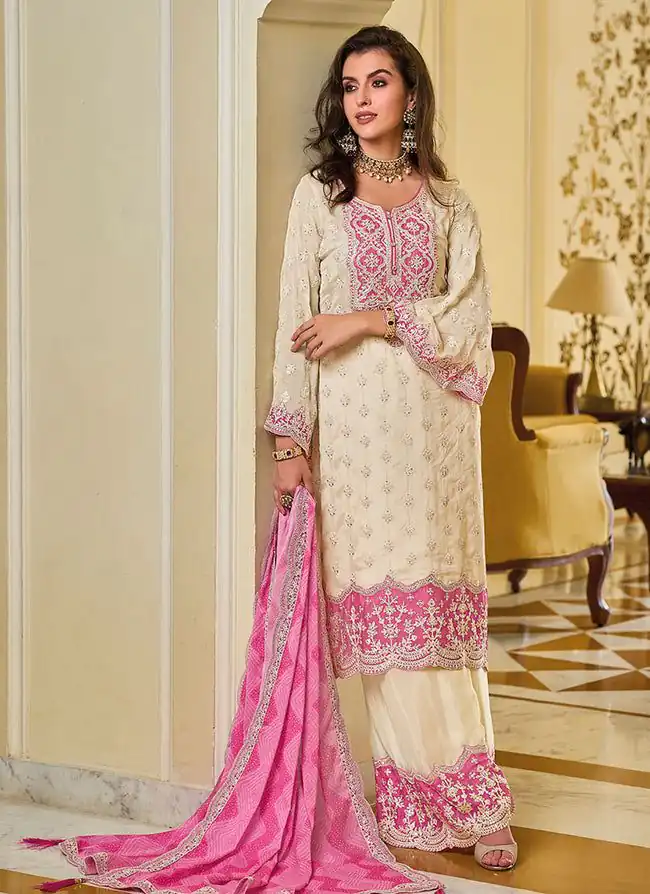 KF 1637 White Georgette Chine Sequins Work Salwar Suit Wedding, Party, Festive, Events Etc. Expected Delivery 4-6 Working Days @2099/-Only | Casual Suits, Creative suits, Designer Suits, Palazzo Suits, Party Wear Suits, Salwar suit, Straight Suits