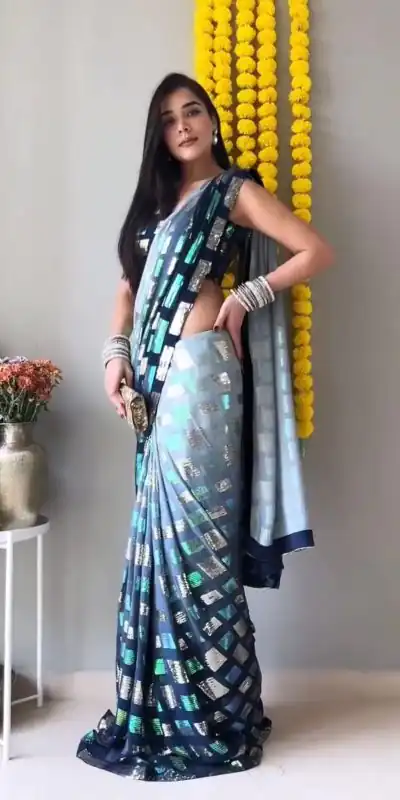 KD 360 Blue Color Faux Georgette Sequence Work Saree Casual, Party Wear, Wedding, Events Etc. Expected Delivery 4-6 Working Days @1599/- | Bollywood Sarees, Creative Sarees, Designer Sarees, Embroidered Sarees, Ethnic Saree, Modern Digital sarees, Party Wear Sarees, Sarees