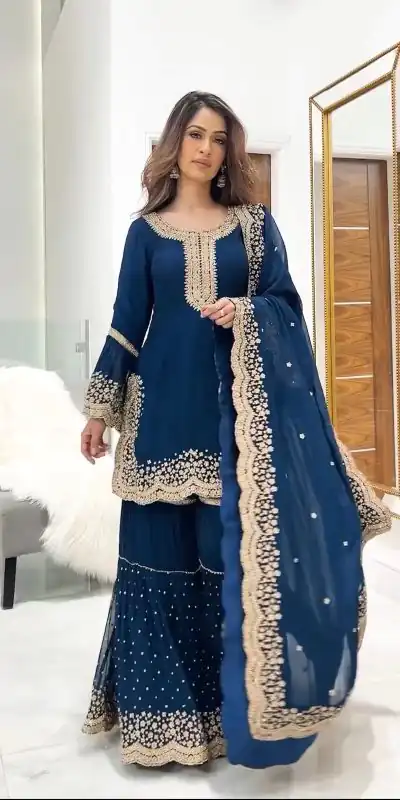 NSR 797 Blue Color Faux Georgette Embroidery Work Salwar Suit Casual, Party Festive, Events Etc. Expected Delivery 4-6 Working Days @2099/ | Jump Suits, Casual Suits, Creative suits, Designer Suits, Palazzo Suits, Party Wear Suits, Patiala Suits, Salwar suit, Straight Suits