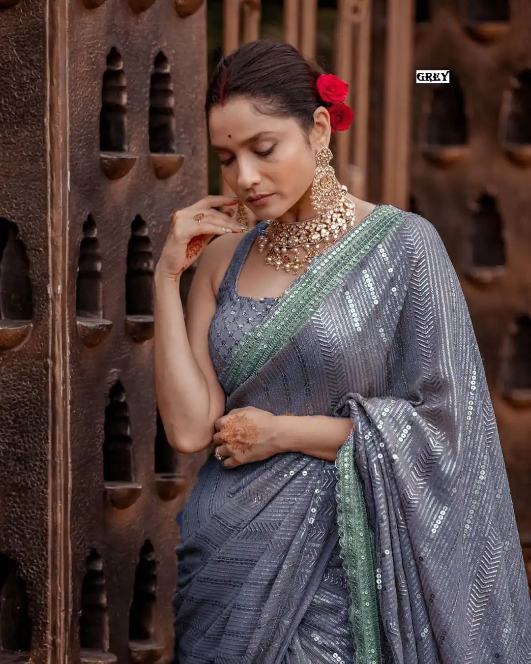 DF 3268 Grey Color Georgette Beautiful Embroidery Saree Casual, Party Wear, Wedding, Events Etc Delivery Expected.4-6 Working Days 1749/ | Bollywood Sarees, Creative Sarees, Designer Sarees, Embroidered Sarees, Ethnic Saree, Modern Digital sarees, Party Wear Sarees, Sarees