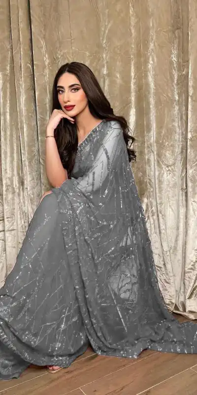 JR 615 Grey Color Georgette Embroidery Sequence Piping Saree Casual, Wedding, Festive, Events Expected Delivery  4-6 Working Days @1799/- | Bollywood Sarees, Creative Sarees, Designer Sarees, Embroidered Sarees, Ethnic Saree, Modern Digital sarees, Party Wear Sarees, Sarees