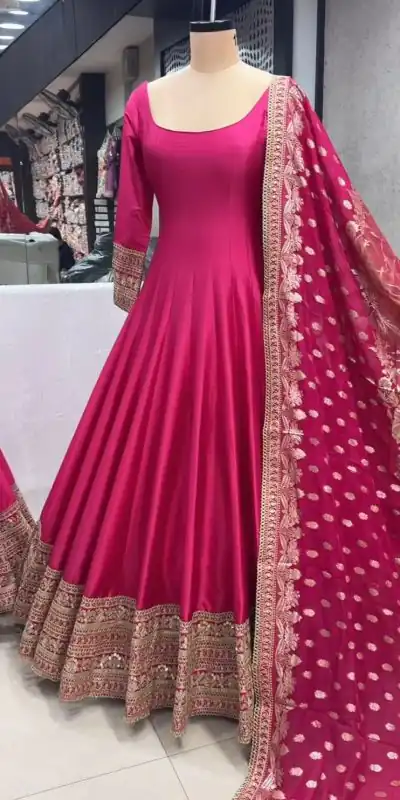 ZF 372 Pink Color Heavy Chinon Silk Embroidery Sequence Work Gown Casual, Wedding, Party, Festive, Events Etc. Expected Delivery 4-6 Working Days @2049/- | Bollywood Gowns, Creative Gowns, Designer Gowns, Embroidered Gowns, Gowns, Party Wear Gowns