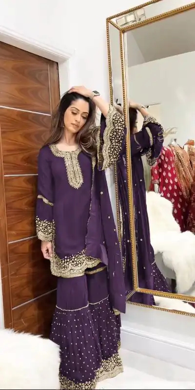 NSR 797 Purple Color Faux Georgette Embroidery Work Salwar Suit Casual, Party Festive, Events Etc. Expected Delivery 4-6 Working Days @2099/ | Jump Suits, Casual Suits, Creative suits, Designer Suits, Palazzo Suits, Party Wear Suits, Patiala Suits, Salwar suit, Straight Suits