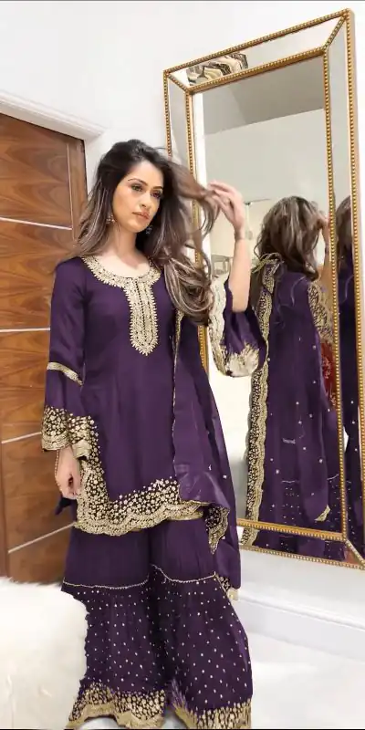 NSR 797 Purple Color Faux Georgette Embroidery Work Salwar Suit Casual, Party Festive, Events Etc. Expected Delivery 4-6 Working Days @2099/ | Jump Suits, Casual Suits, Creative suits, Designer Suits, Palazzo Suits, Party Wear Suits, Patiala Suits, Salwar suit, Straight Suits