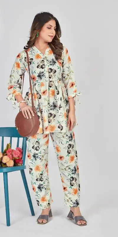 INLI 1004 Cream Color Soft Poly Linen Print Work Kurti Casual, Wedding, Party, Festive, Events Expected Delivery 4-6 Working Days @1699 | Bollywood Kurti, Creative Kurtis, Designer Kurti, Kurti, Party Wear Kurti, Selfie Kurti