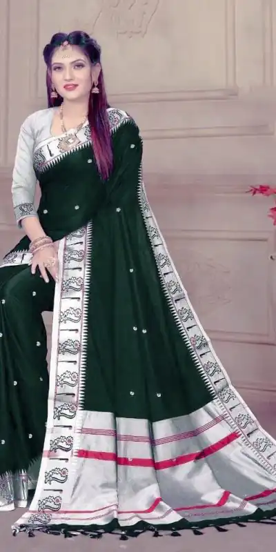 SC Plathian silk Green Color Soft Lichi Silk Silver Zari Design Saree , Party Wear, Events, Festivals Expected Delivery 4-6 Working Days 1499/- | Bollywood Sarees, Creative Sarees, Designer Sarees, Embroidered Sarees, Ethnic Saree, Modern Digital sarees, Party Wear Sarees, Sarees