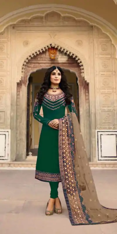 DS 22427 Green color Georgette Embroidered Sequence Salwar Suit Casual, Wedding, Party, Festive, Events . Expected Delivery  4-6 Working Days @2049/- | Casual Suits, Creative suits, Designer Suits, Palazzo Suits, Party Wear Suits, Patiala Suits, Salwar suit, Straight Suits