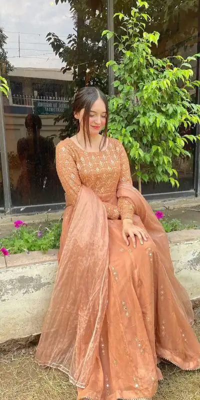 RTC 5712 Peach Color Georgette Thread Sequence Anarkali Suit Wedding, Party, Festive, Events Etc. Expected Delivery 4-6 Working Days @2199/- | Anarkali Suits, Bollywood Anarkali, Creative-Anarkali, Designer Anarkali, Embroidered Anarkali, Party Wear Anarkali