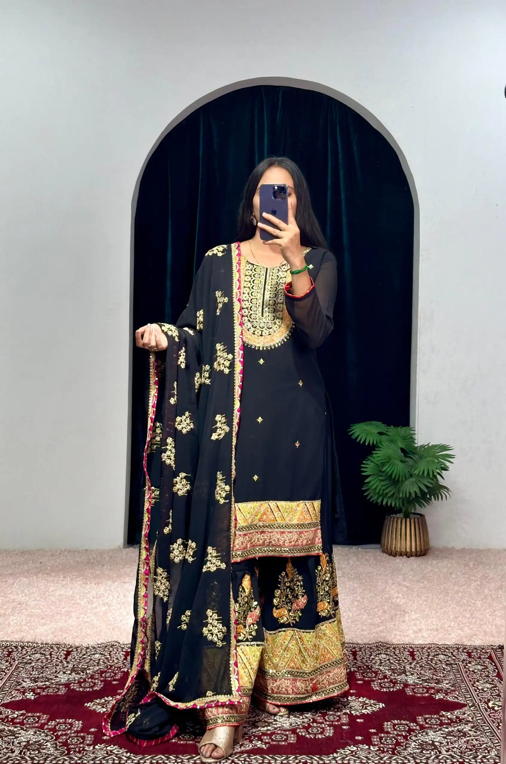 ST 1050 Black Color Georgette Embroidery Stone & Mirror Salwar Suit Casual, Wedding, Party, Festive, Events Etc. Expected Delivery 4-6 Working Days @2199/- | Jump Suits, Casual Suits, Creative suits, Designer Suits, Palazzo Suits, Party Wear Suits, Patiala Suits, Salwar suit, Straight Suits