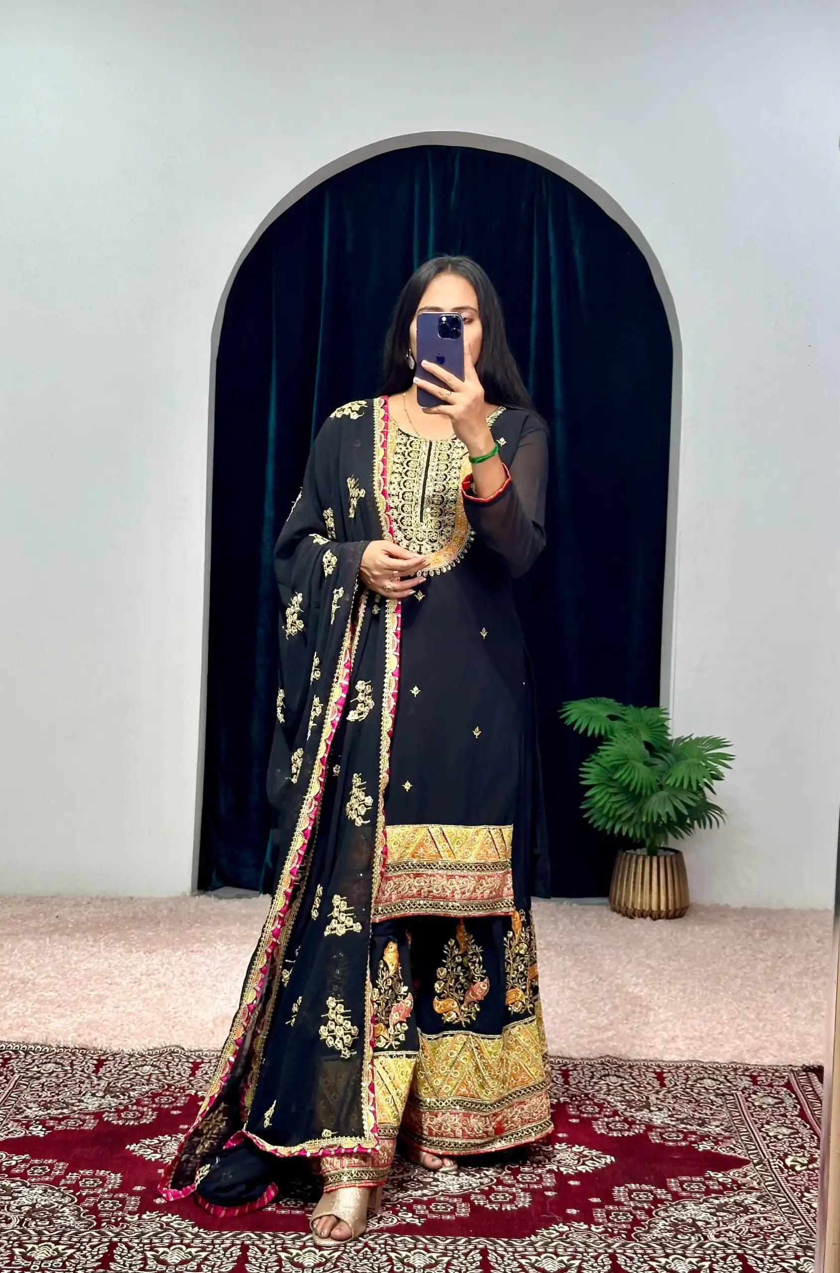 ST 1050 Black Color Georgette Embroidery Stone & Mirror Salwar Suit Casual, Wedding, Party, Festive, Events Etc. Expected Delivery 4-6 Working Days @2199/- | Jump Suits, Casual Suits, Creative suits, Designer Suits, Palazzo Suits, Party Wear Suits, Patiala Suits, Salwar suit, Straight Suits