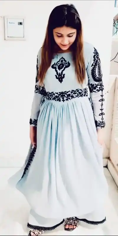 KF 1535 Blue Georgette Embroidered Both Side Cut Salwar Suit Wedding, Party, Festive, Events Etc.  Expected Delivery 4-6 Working Days @1749/-Only | Casual Suits, Creative suits, Designer Suits, Palazzo Suits, Party Wear Suits, Salwar suit, Straight Suits