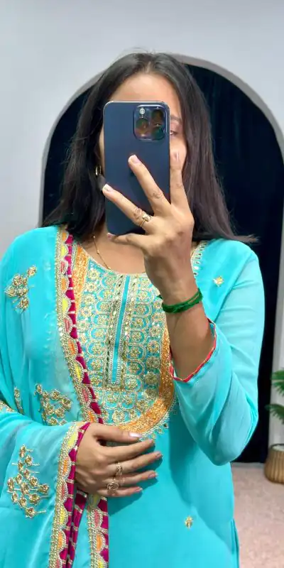 ST 1050 Blue Color Georgette Embroidery Stone & Mirror Salwar Suit Casual, Wedding, Party, Festive, Events Etc. Expected Delivery 4-6 Working Days @2199/- | Jump Suits, Casual Suits, Creative suits, Designer Suits, Palazzo Suits, Party Wear Suits, Patiala Suits, Salwar suit, Straight Suits