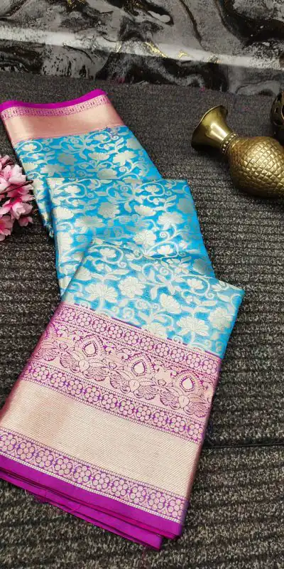 MB™️  3235 Blue Color Soft Organic Banarasi Silk Gold Zari Weaving Saree Casual, Party Wear, Festival, Events, .  Expected Delivery  4-6 Working Days @1749 | Bollywood Sarees, Creative Sarees, Designer Sarees, Embroidered Sarees, Ethnic Saree, Modern Digital sarees, Party Wear Sarees, Sarees