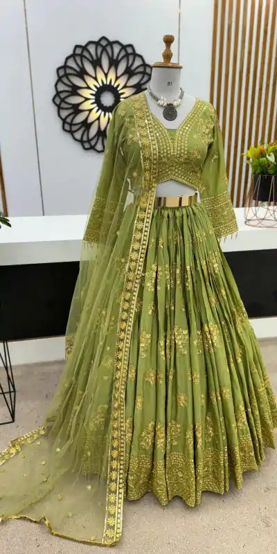 ZSR 3067 Green Color Georgette Embroidery Sequence Lehenga Choli Wedding, Party, Events Etc. Expected Delivery 4-6 Working Days 2149/- | Creative Lehenga, Bollywood Lehenga, Designer Lehenga, Embroidered Lehenga, Lehenga, Party Wear Lehenga