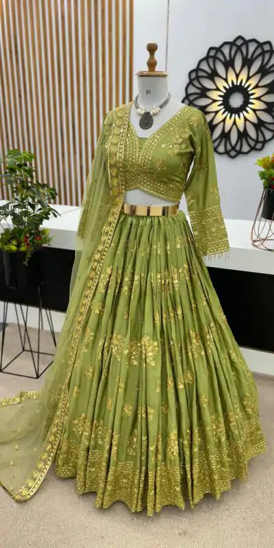 ZSR 3067 Green Color Georgette Embroidery Sequence Lehenga Choli Wedding, Party, Events Etc. Expected Delivery 4-6 Working Days 2149/- | Creative Lehenga, Bollywood Lehenga, Designer Lehenga, Embroidered Lehenga, Lehenga, Party Wear Lehenga