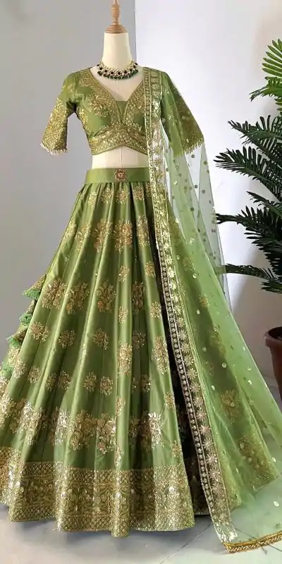 ZSR 3067 Green Color Georgette Embroidery Sequence Lehenga Choli Wedding, Party, Events Etc. Expected Delivery 4-6 Working Days 2149/- | Creative Lehenga, Bollywood Lehenga, Designer Lehenga, Embroidered Lehenga, Lehenga, Party Wear Lehenga