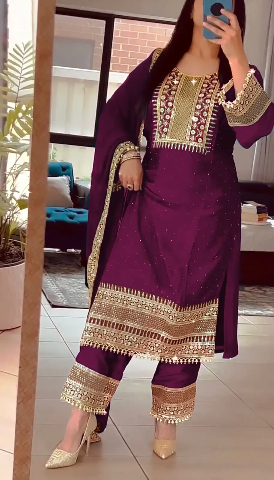 ZF 371 Purple Color Chinnon Silk Embroidery Salwar Suit Casual, Wedding, Party, Events Etc. Expected Delivery 4-6 Working Days 2099/- | Casual Suits, Creative suits, Jump Suits, Designer Suits, Palazzo Suits, Party Wear Suits, Patiala Suits, Salwar suit, Straight Suits