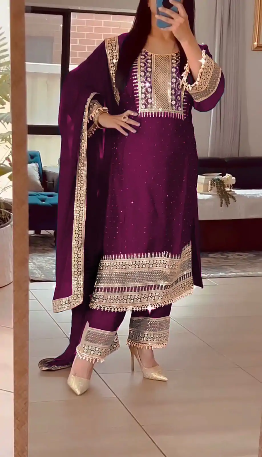 ZF 371 Purple Color Chinnon Silk Embroidery Salwar Suit Casual, Wedding, Party, Events Etc. Expected Delivery 4-6 Working Days 2099/- | Casual Suits, Creative suits, Jump Suits, Designer Suits, Palazzo Suits, Party Wear Suits, Patiala Suits, Salwar suit, Straight Suits
