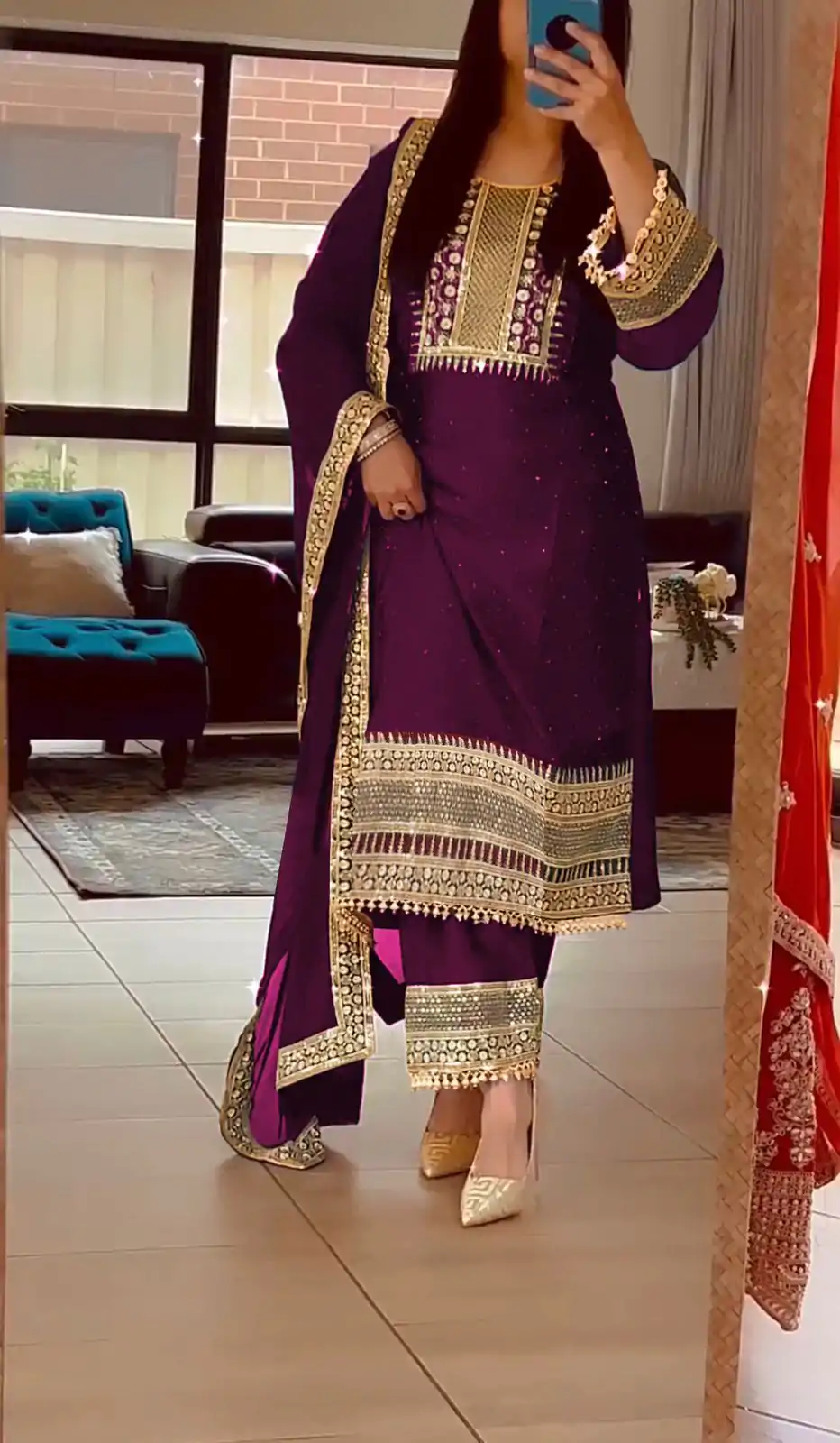 ZF 371 Purple Color Chinnon Silk Embroidery Salwar Suit Casual, Wedding, Party, Events Etc. Expected Delivery 4-6 Working Days 2099/- | Casual Suits, Creative suits, Jump Suits, Designer Suits, Palazzo Suits, Party Wear Suits, Patiala Suits, Salwar suit, Straight Suits
