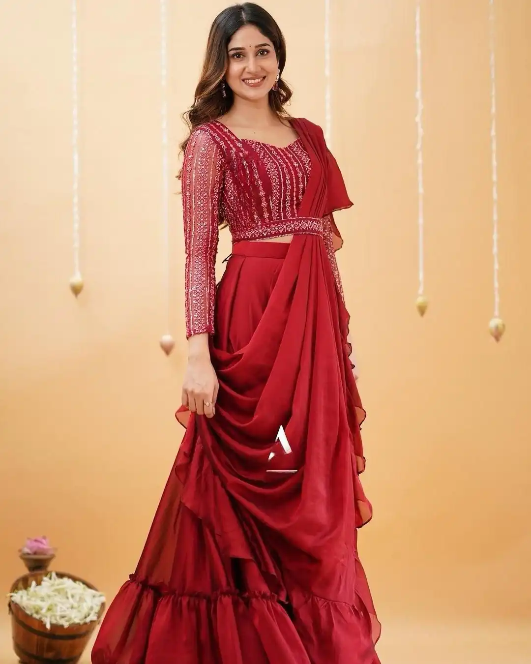 BE 225 Red Color Georgette Ruffle Blouse Embroidery Lehenga Saree Wedding, Party, Festive events, etc.  Expected Delivery  4-6 Working Days @1999/- | Bollywood Lehenga, Creative Lehenga, Designer Lehenga, Embroidered Lehenga, Lehenga, Party Wear Lehenga